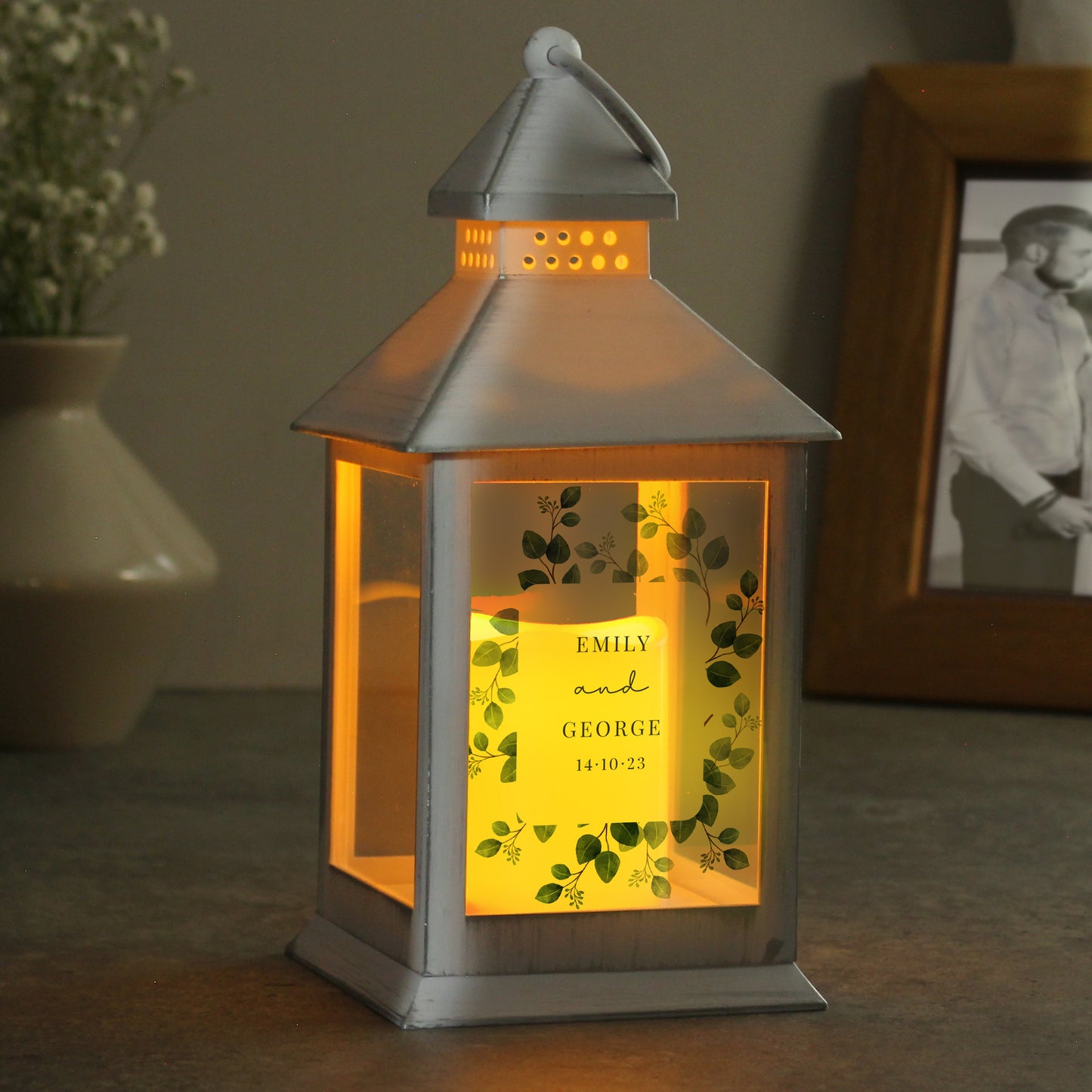 Personalised Botanical White Lantern