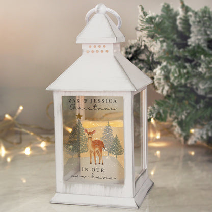 Personalised Christmas Deer White LED Lantern