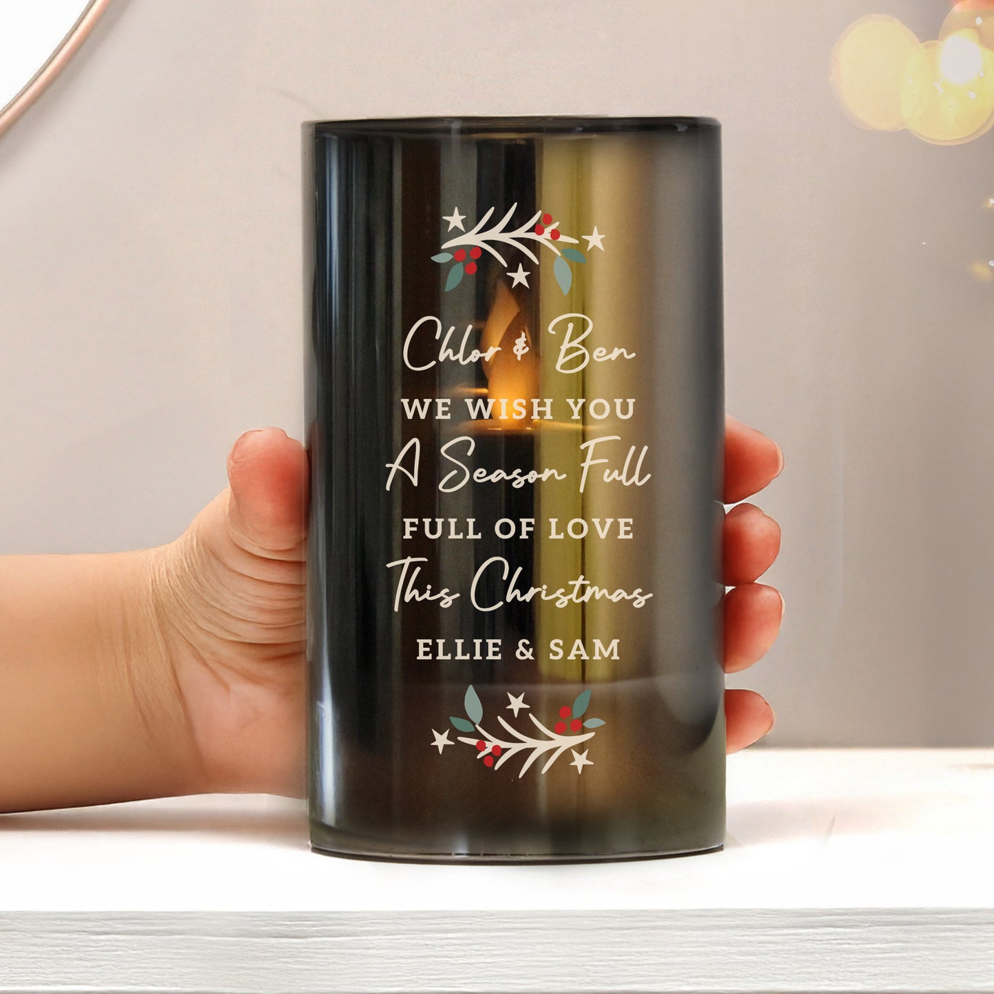 Personalised Christmas Smoked Glass LED Candle