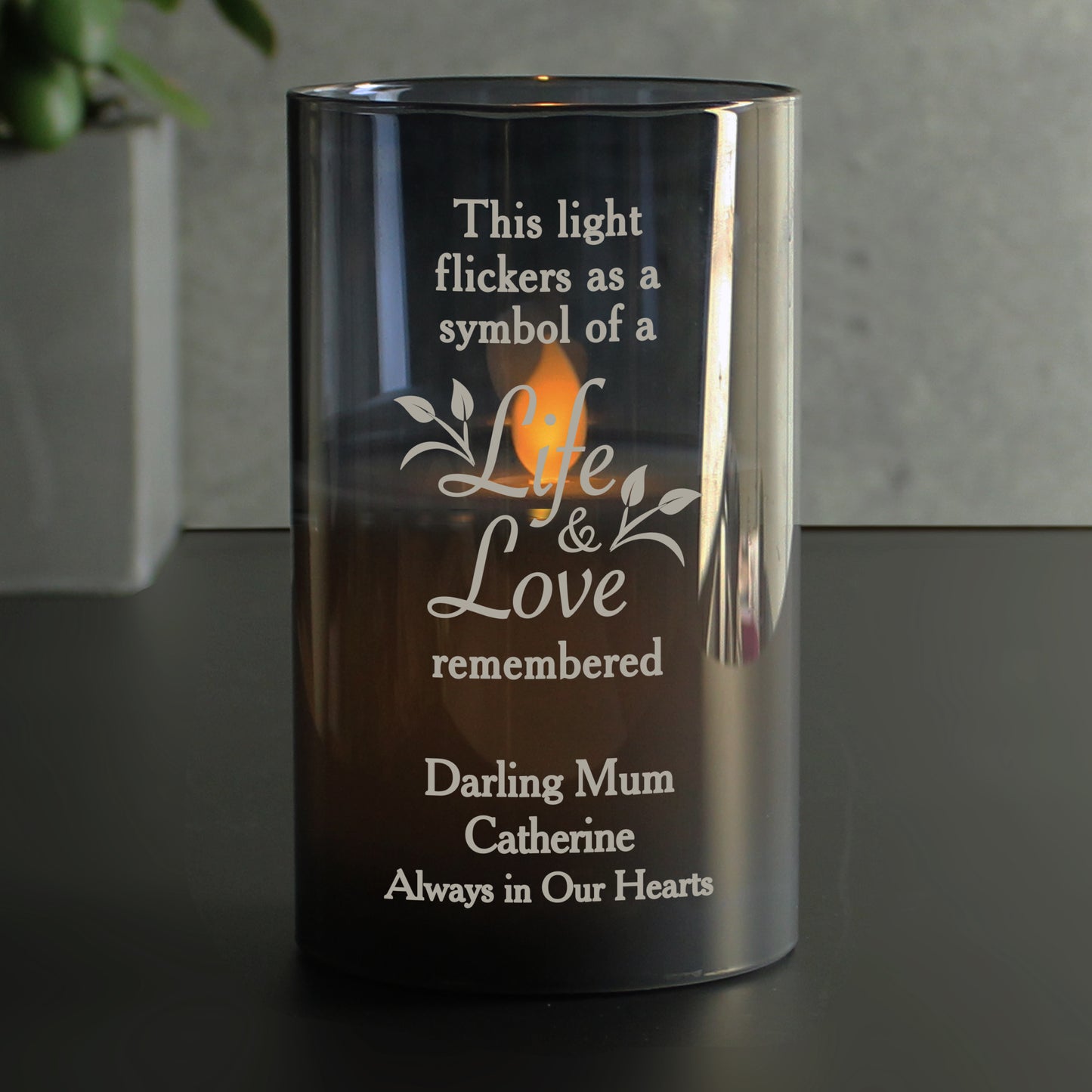 Personalised Life & Love Memorial Smoked LED Candle