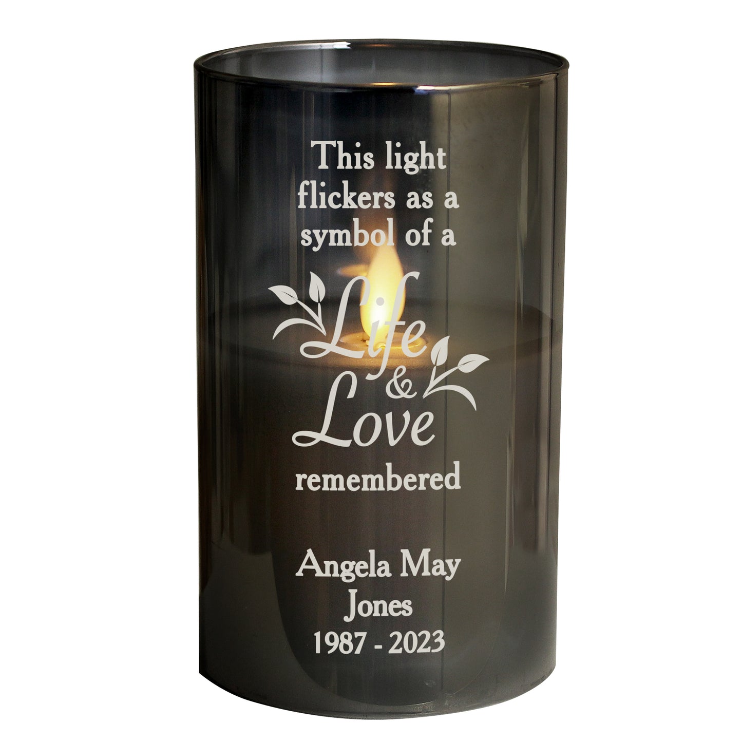 Personalised Life & Love Memorial Smoked LED Candle