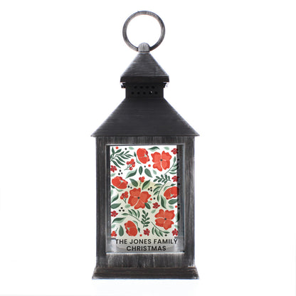 Personalised Poinsettia Black LED Lantern