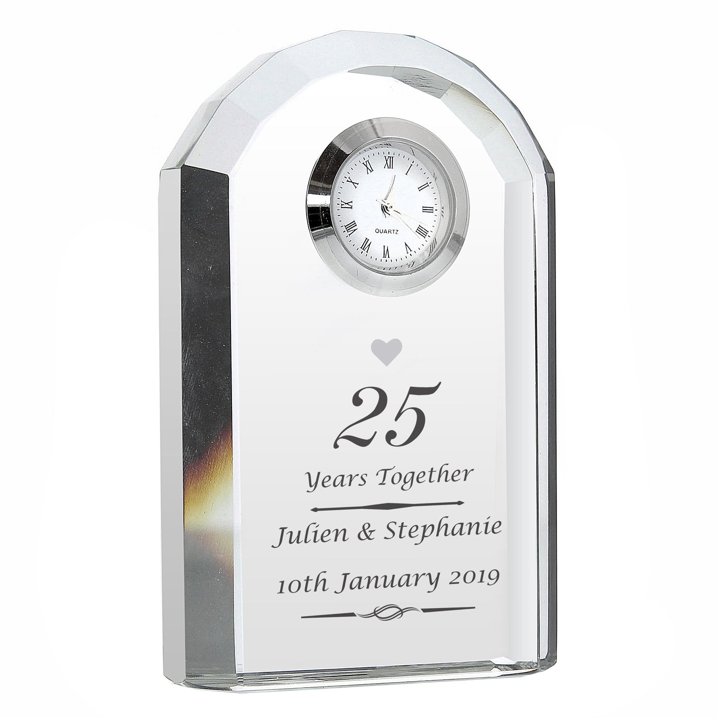 Personalised Silver Anniversary Crystal Clock