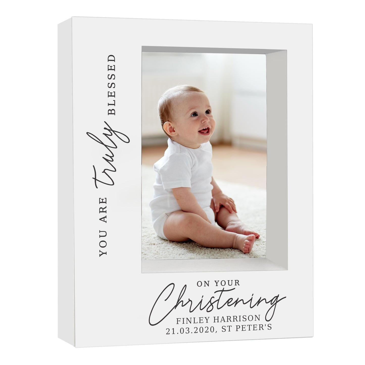 Personalised 'Truly Blessed' Christening 5x7 Box Photo Frame