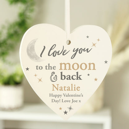 Personalised To the Moon and Back... Wooden Heart Decoration