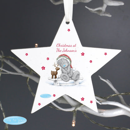 Personalised Me To You Reindeer Wooden Star Decoration