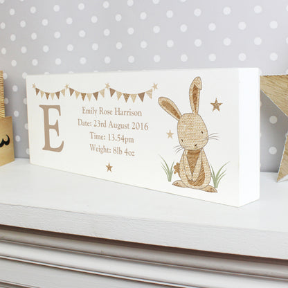 Personalised Hessian Rabbit Wooden Block Sign