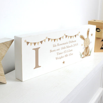 Personalised Hessian Rabbit Wooden Block Sign