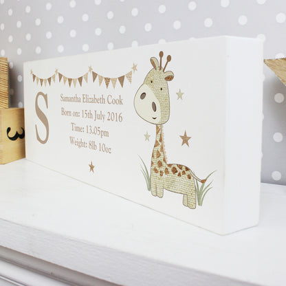 Personalised Hessian Giraffe Wooden Block Sign