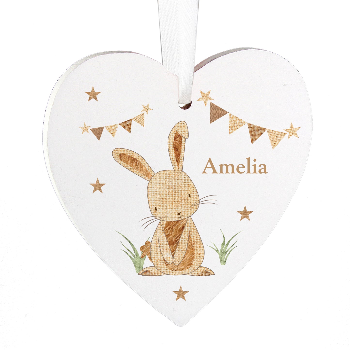 Personalised Hessian Rabbit Wooden Heart Decoration