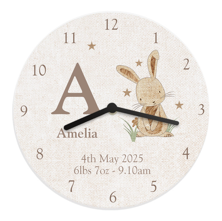 Personalised Hessian Rabbit Shabby Chic Large Wooden Clock