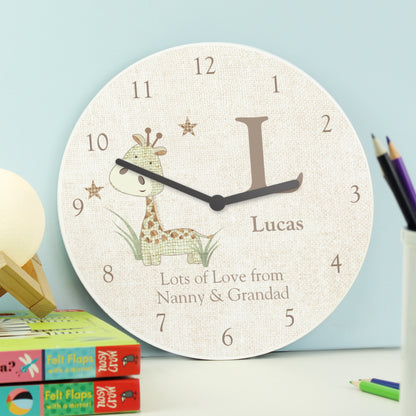 Personalised Hessian Giraffe Shabby Chic Large Wooden Clock