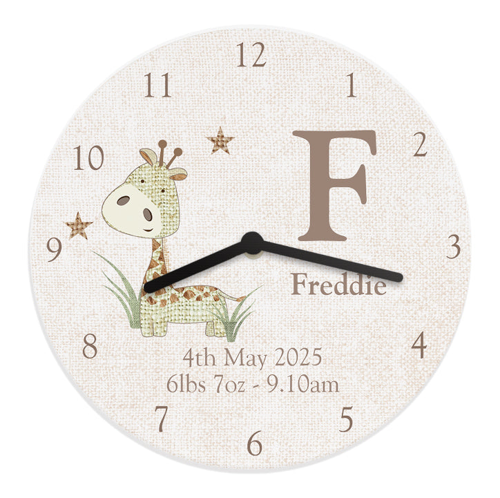 Personalised Hessian Giraffe Shabby Chic Large Wooden Clock