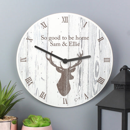 Personalised Highland Stag Shabby Chic Wooden Clock