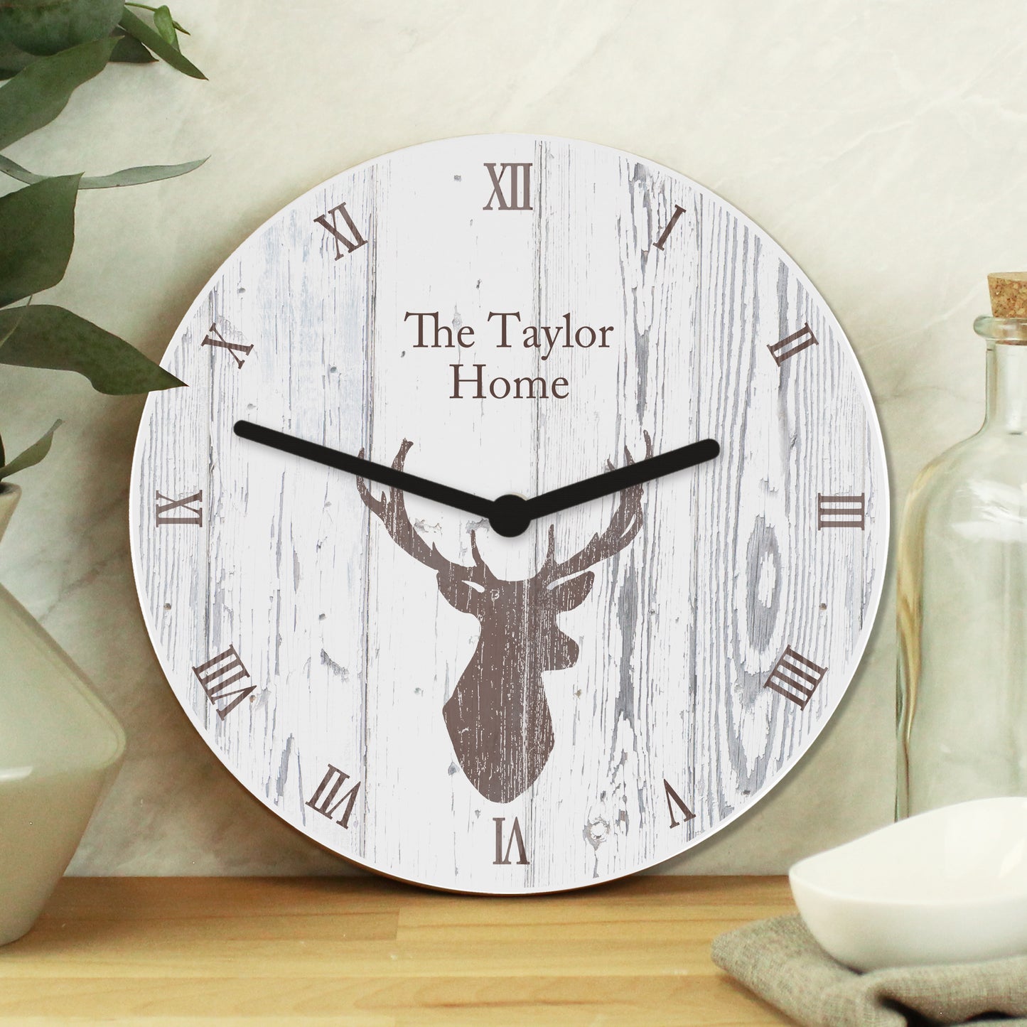 Personalised Highland Stag Shabby Chic Wooden Clock