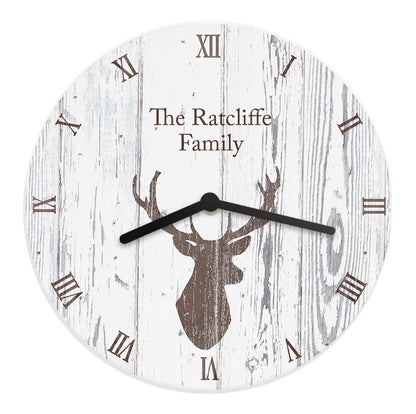 Personalised Highland Stag Shabby Chic Wooden Clock