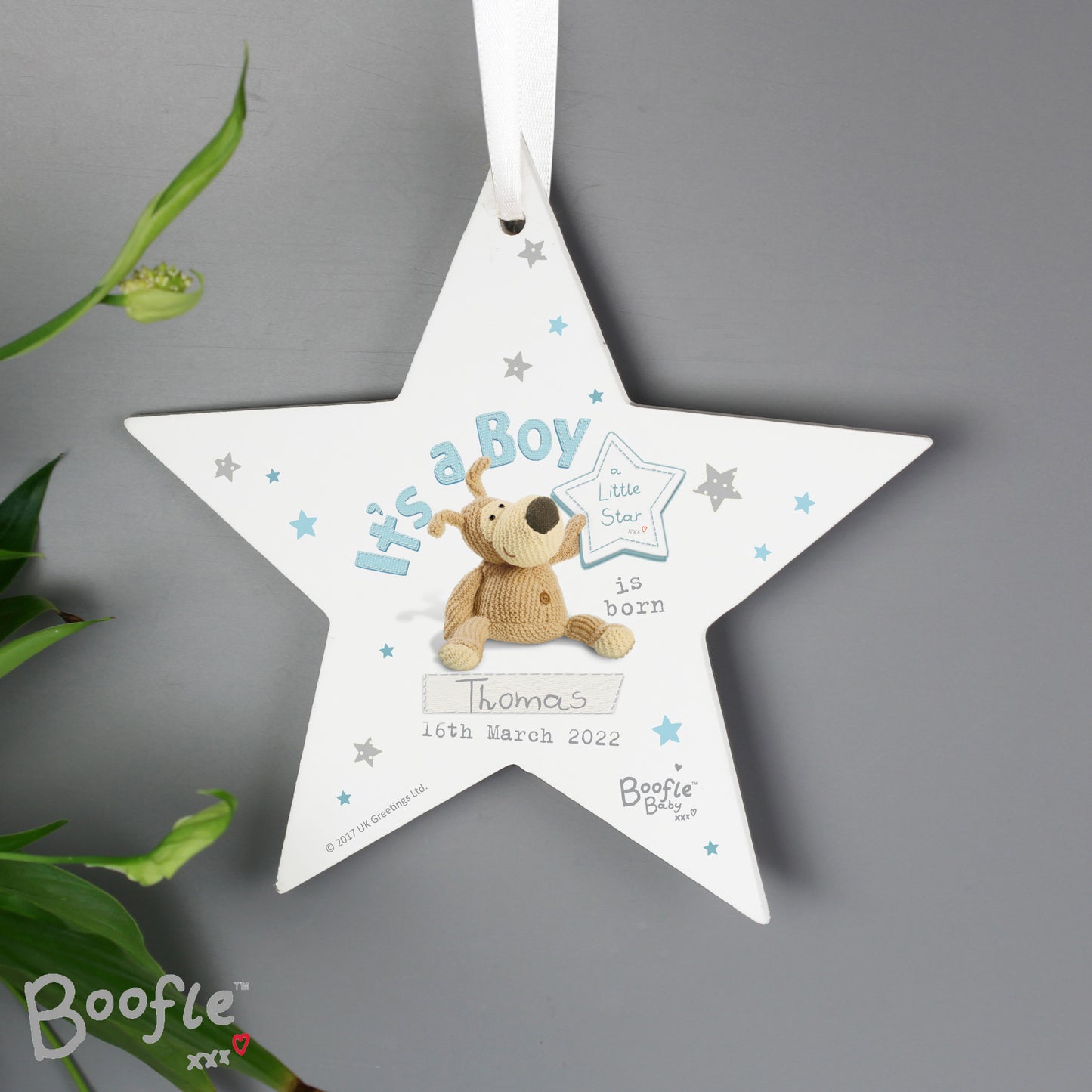 Personalised Boofle Its a Boy Wooden Star Decoration