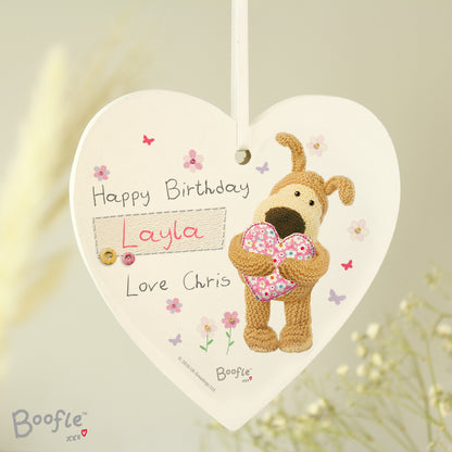 Personalised Boofle Flowers Wooden Heart Decoration