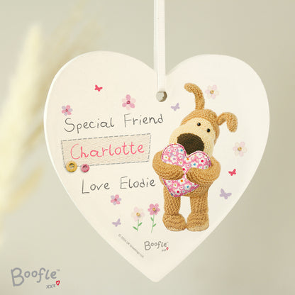 Personalised Boofle Flowers Wooden Heart Decoration