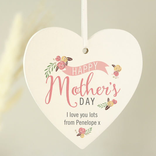 Personalised Floral Bouquet Mother's Day Wooden Heart Decoration