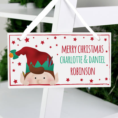 Personalised Christmas Elf Wooden Sign