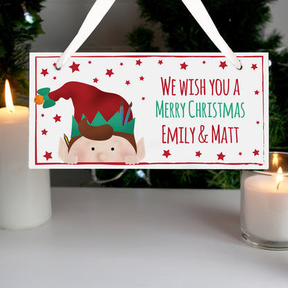 Personalised Christmas Elf Wooden Sign