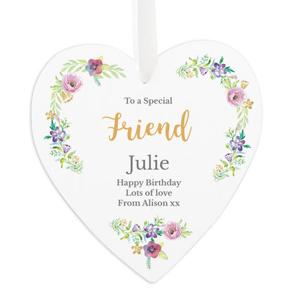 Personalised Any Role 'Floral Watercolour' Large Wooden Heart Decoration