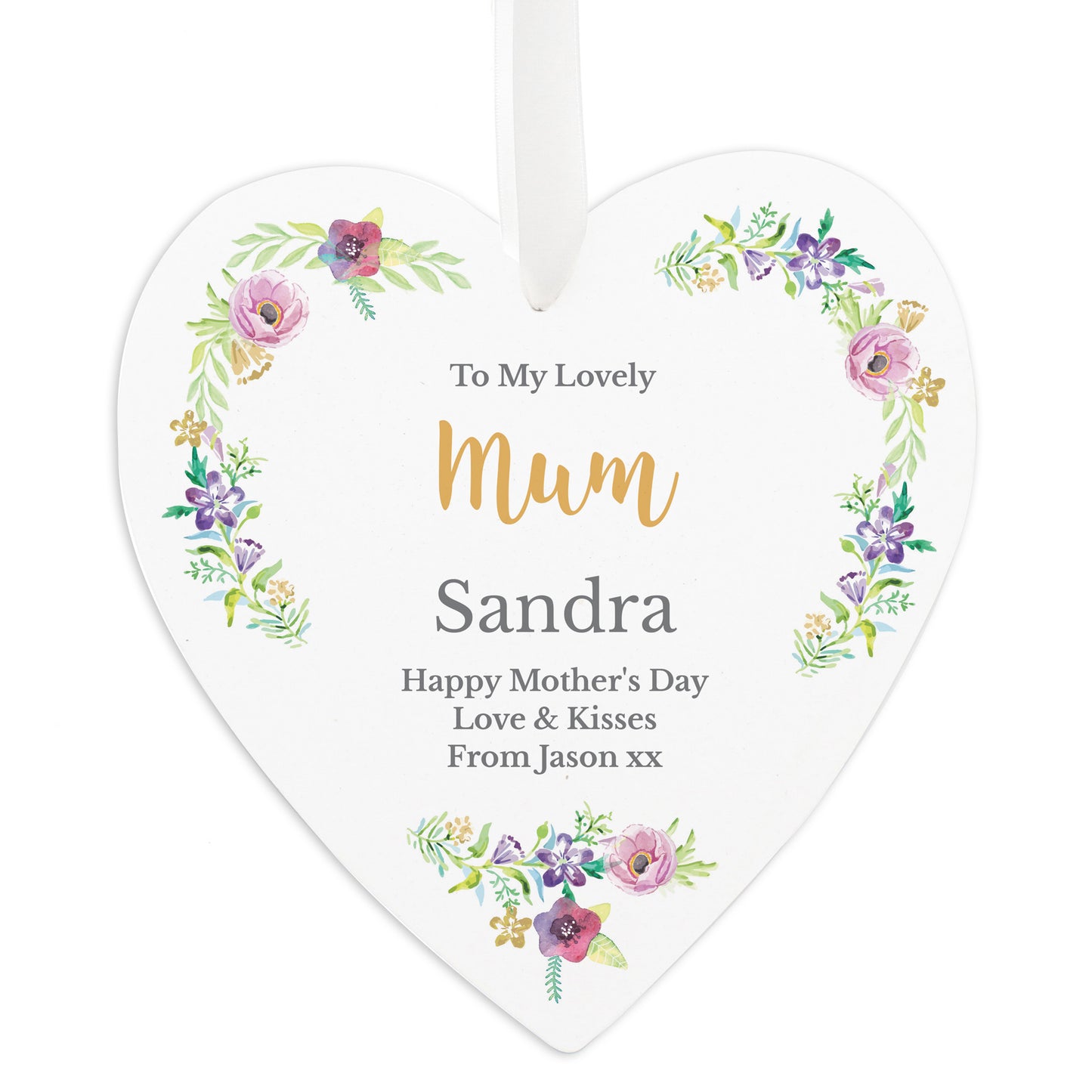 Personalised Any Role 'Floral Watercolour' Large Wooden Heart Decoration