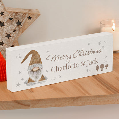 Personalised Christmas Gonk Wooden Block Sign