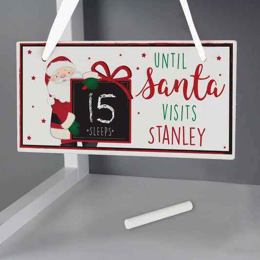 Personalised Santa Christmas Chalk Countdown Wooden Block