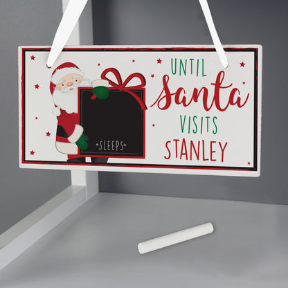 Personalised Santa Christmas Chalk Countdown Wooden Block