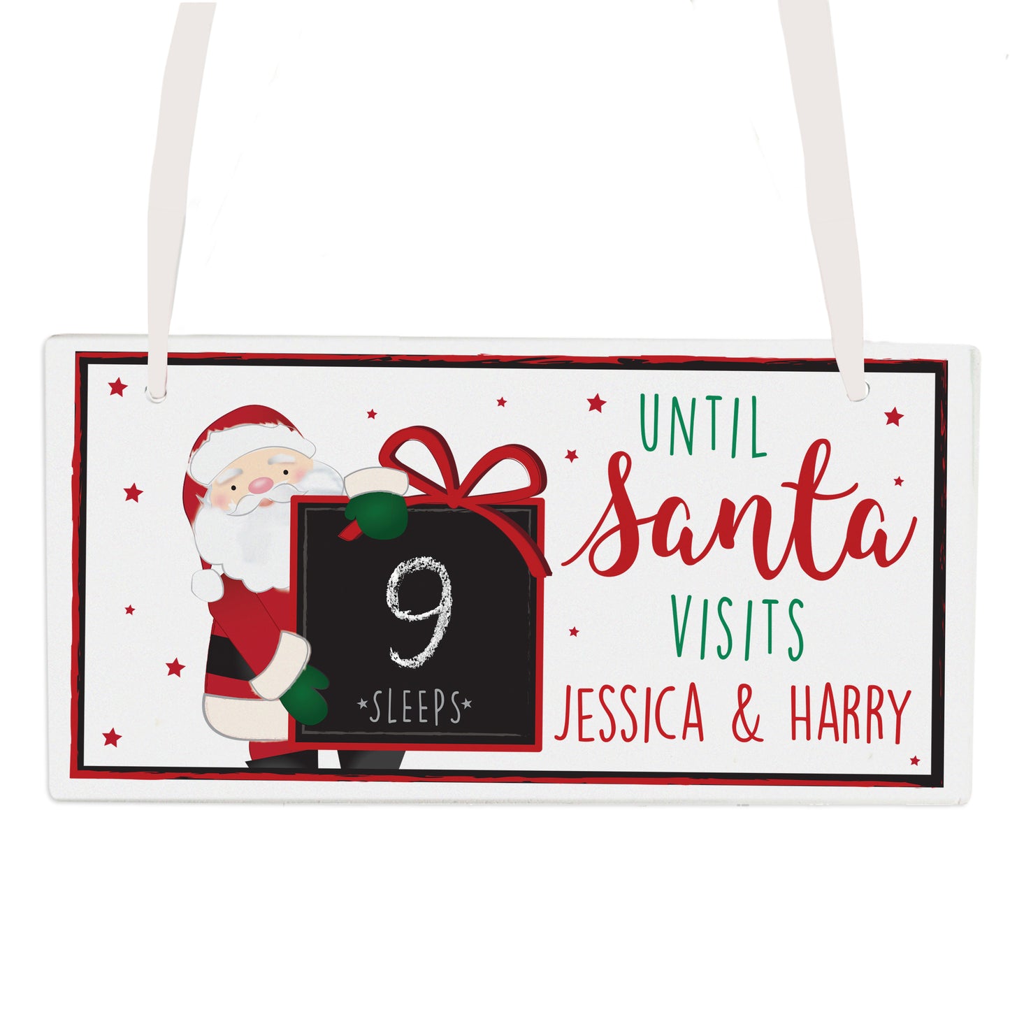 Personalised Santa Christmas Chalk Countdown Wooden Block