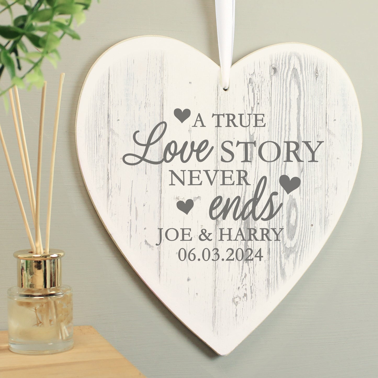 Personalised Love Story Large Wooden Heart Decoration