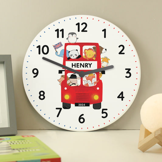 Personalised London Animal Bus Wooden Clock