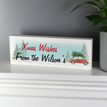 Personalised 'Driving Home For Christmas' Wooden Block Sign