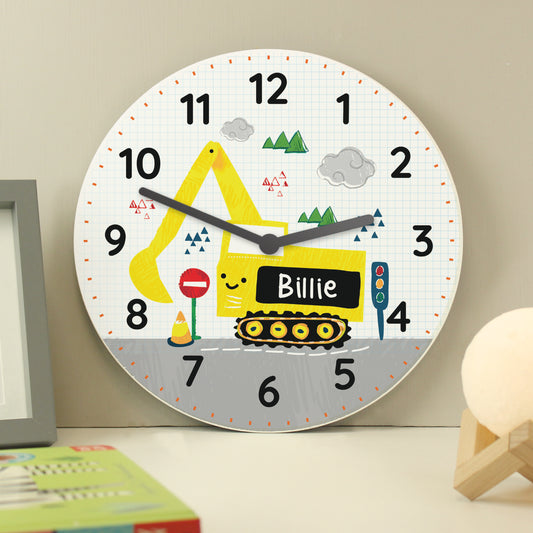 Personalised Digger Wooden Clock