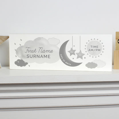 Personalised New Baby Moon & Stars Wooden Block Nursery Sign