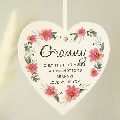 Personalised Floral Sentimental Wooden Heart Decoration