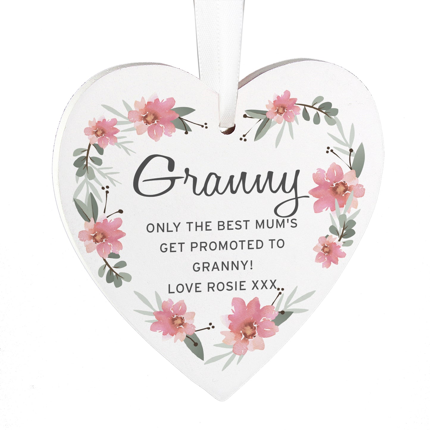 Personalised Floral Sentimental Wooden Heart Decoration