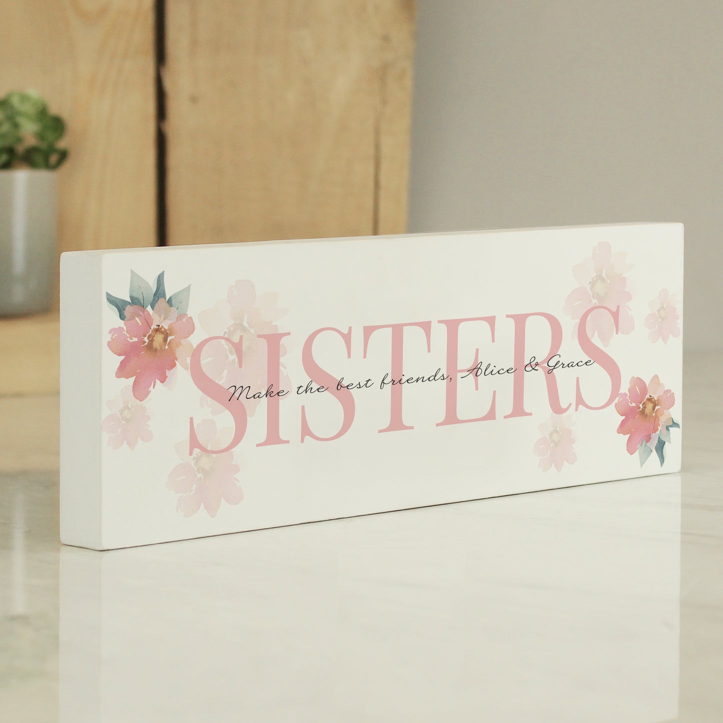 Personalised Floral Sentimental Wooden Block Sign