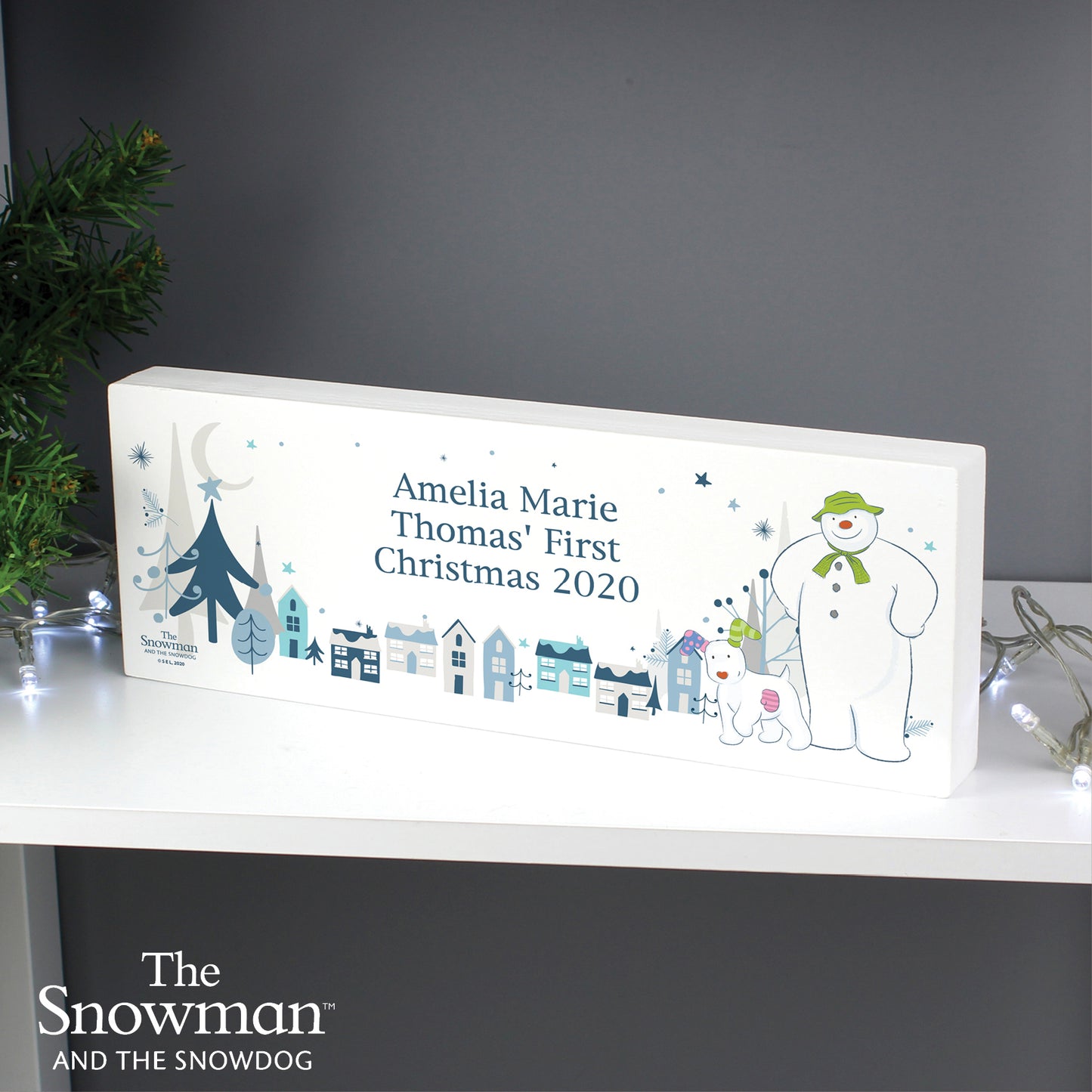 Personalised The Snowman and the Snowdog Wooden Block Sign