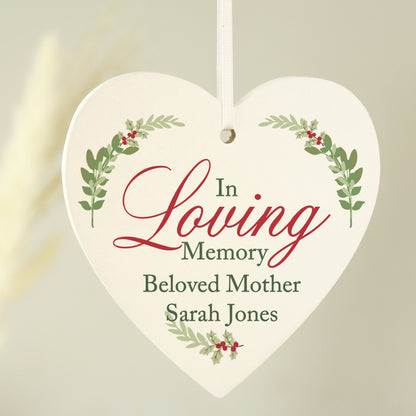 Personalised In Loving Memory Wooden Heart Decoration