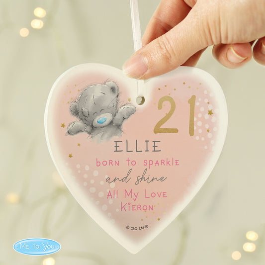 Personalised Me To You Sparkle & Shine Birthday Wooden Heart Decoration