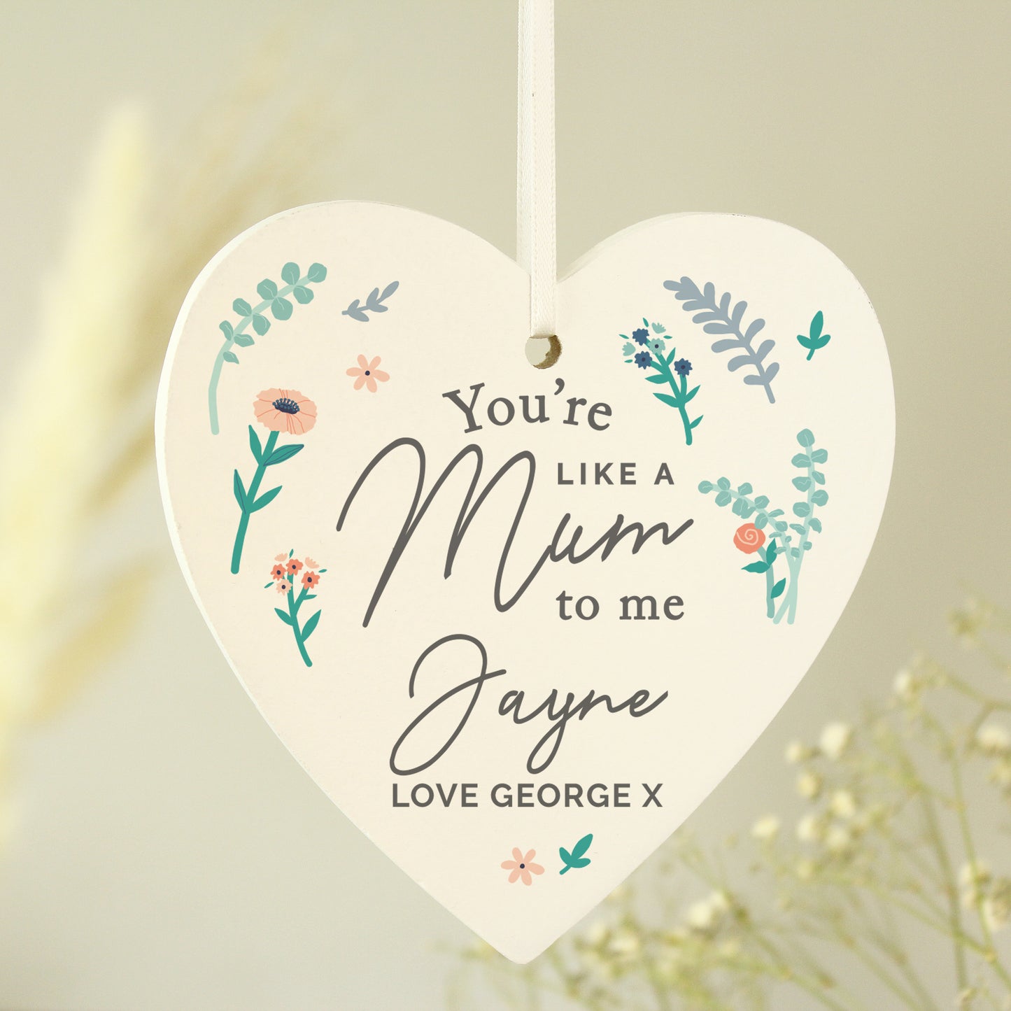 Personalised You're Like A Mum To Me Wooden Heart Decoration