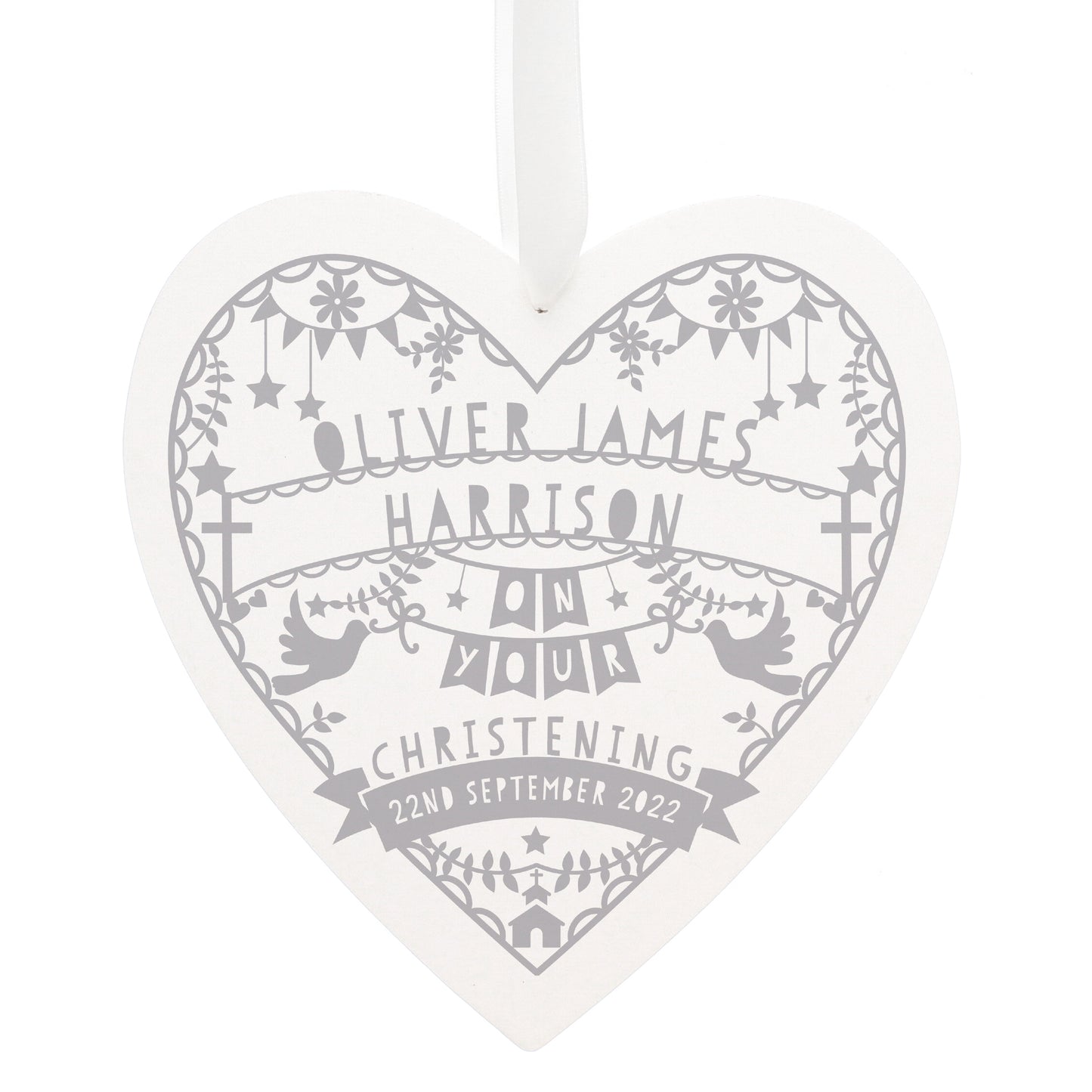 Personalised Grey Papercut Style Large Wooden Heart