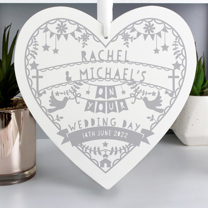 Personalised Grey Papercut Style Large Wooden Heart