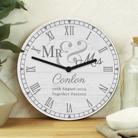 Personalised Mr & Mrs Wooden Clock