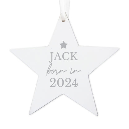 Personalised Born In Wooden Star Decoration