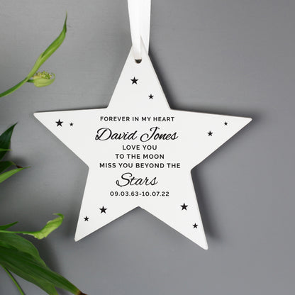 Personalised Miss You Beyond The Stars Wooden Star Decoration