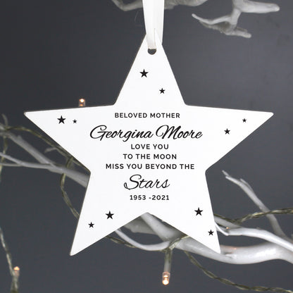 Personalised Miss You Beyond The Stars Wooden Star Decoration